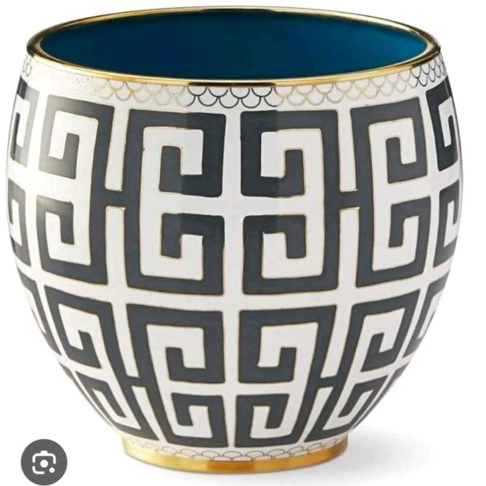 Greek Key Cloisonne Vase, Charcoal, Retail  Price $295.00US, Size Medium
